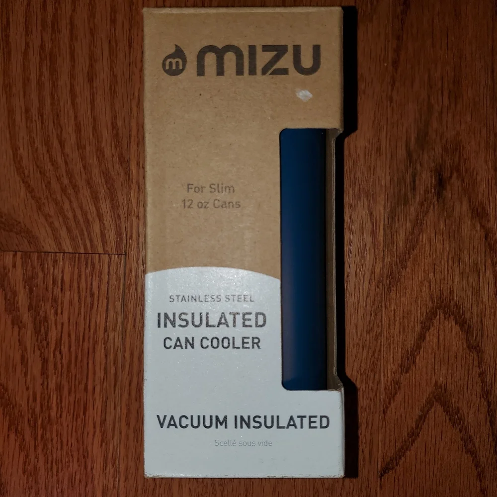 NIB Mizu Ocean Blue Stainless Steel 12oz Slim Can Cooler Vacuum Insulated